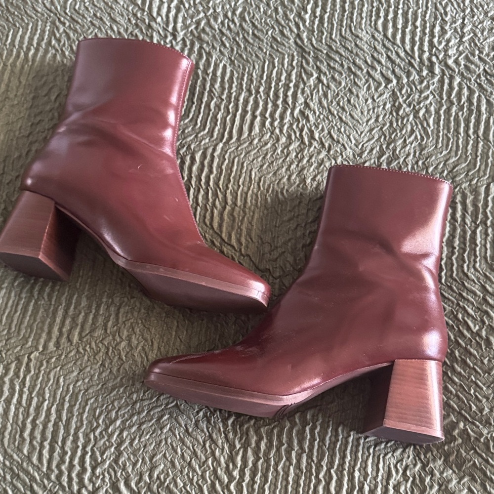 Sezane dark brown Square Toe Block Heel Ankle Boots